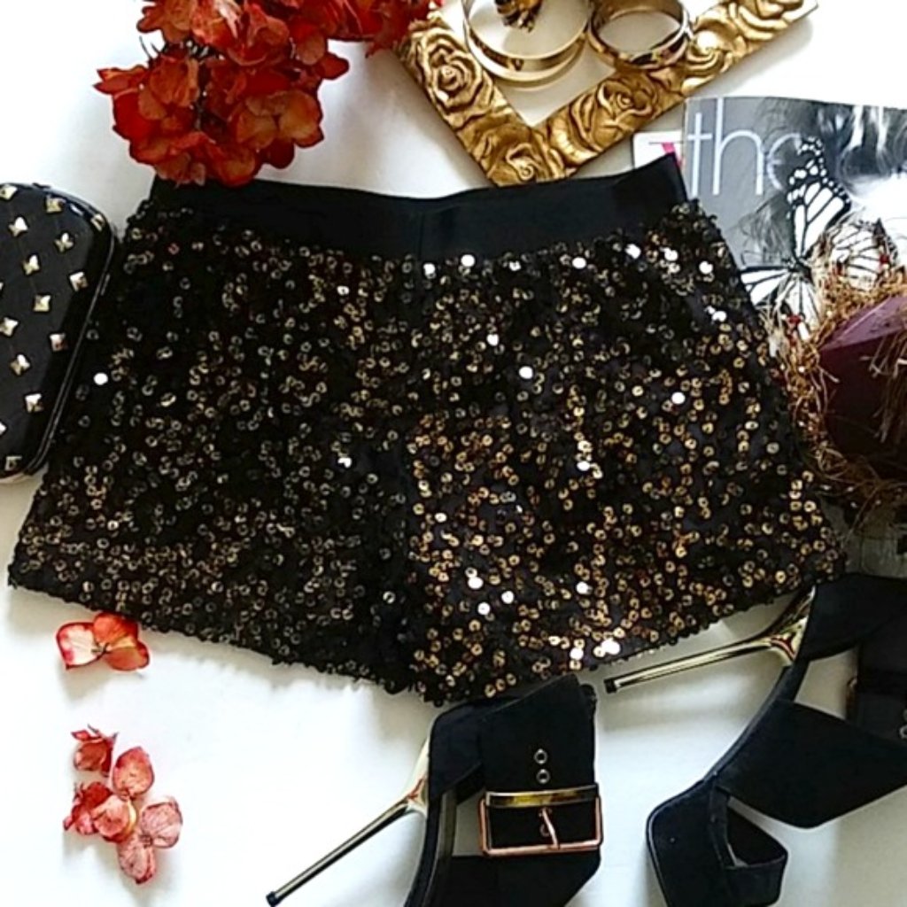 Authentic Icon Sequin Festival Band Waist Earthy Girl Boho Sheer Shorts